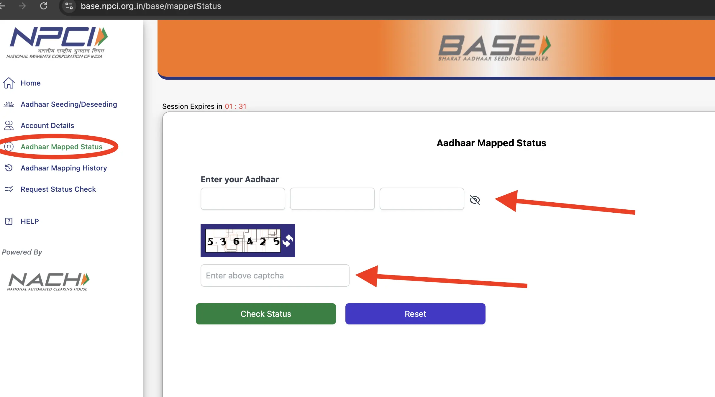 Aadhar Seeding Status Check
