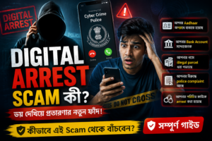 ডিজিটাল Arrest Scam নিয়ে আতঙ্কিত ব্যক্তির সতর্কতামূলক ছবি