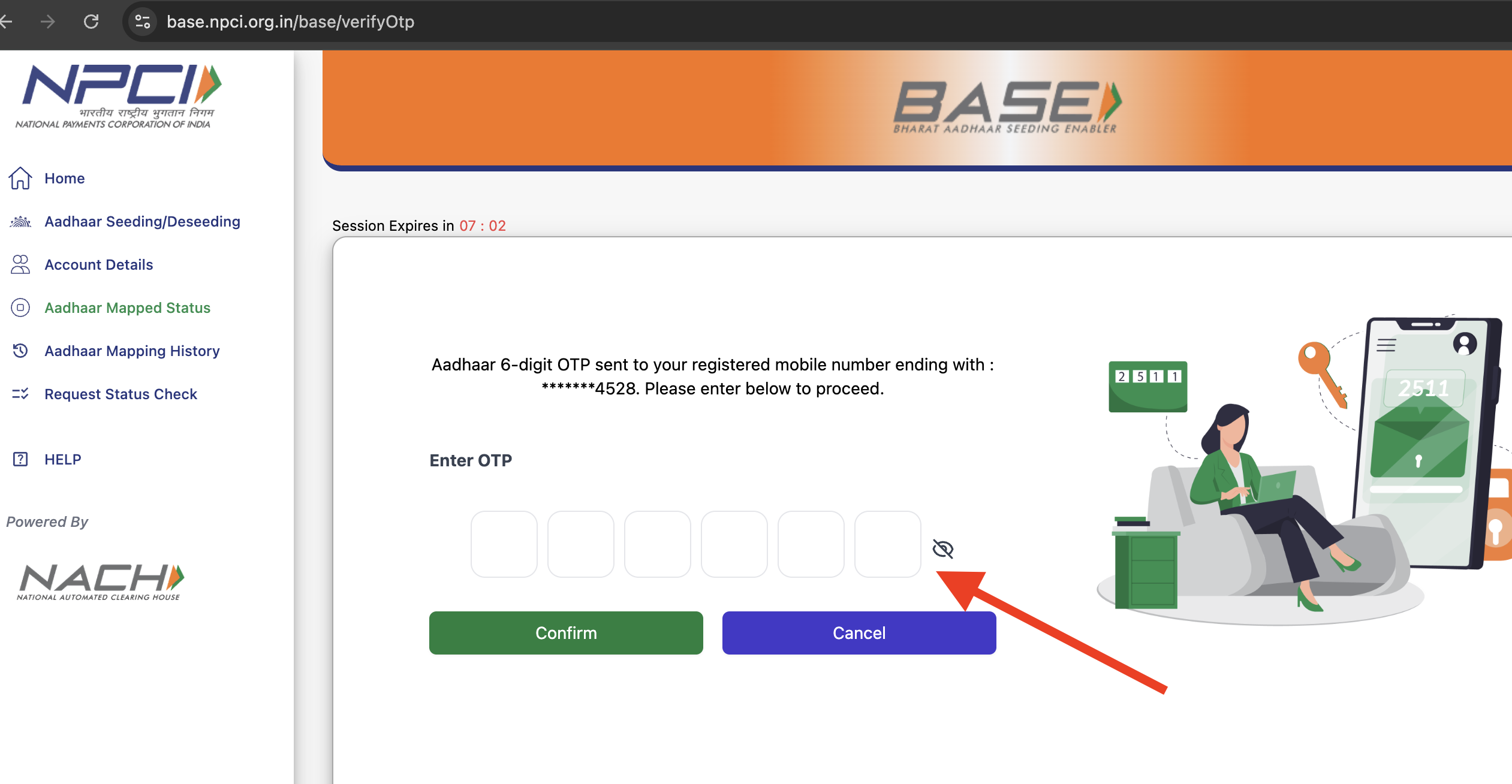 Aadhar Seeding Status OTP Submit