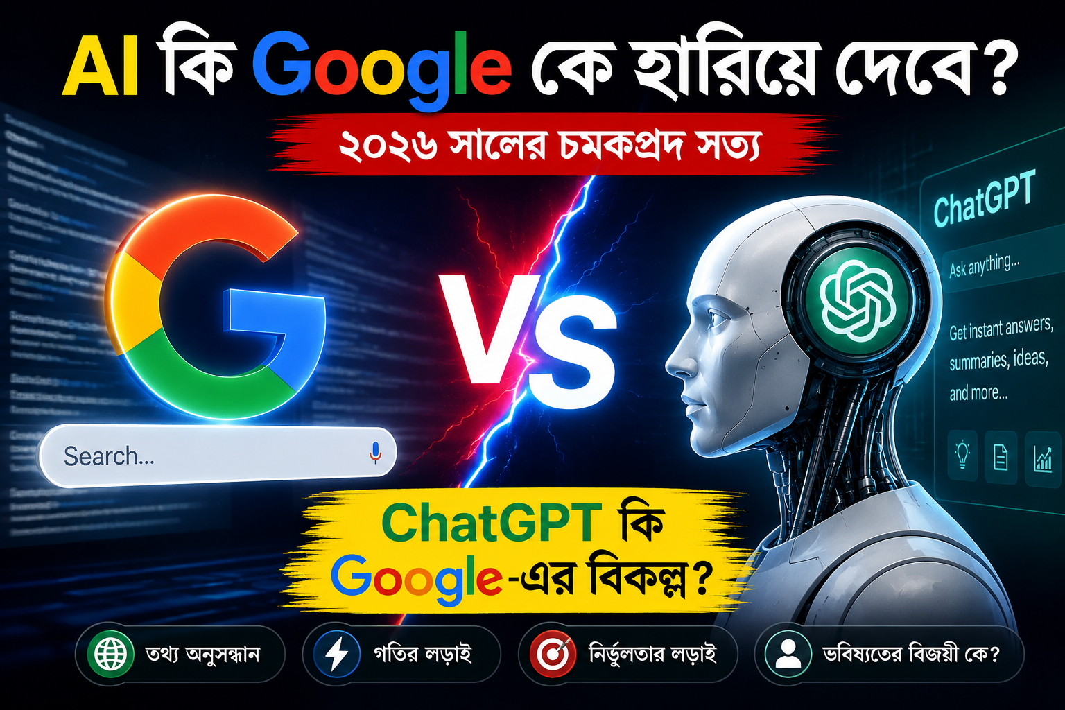 AI কি Google কে হারিয়ে দেবে? Google Search এবং ChatGPT-এর তুলনা দেখানো একটি চিত্র