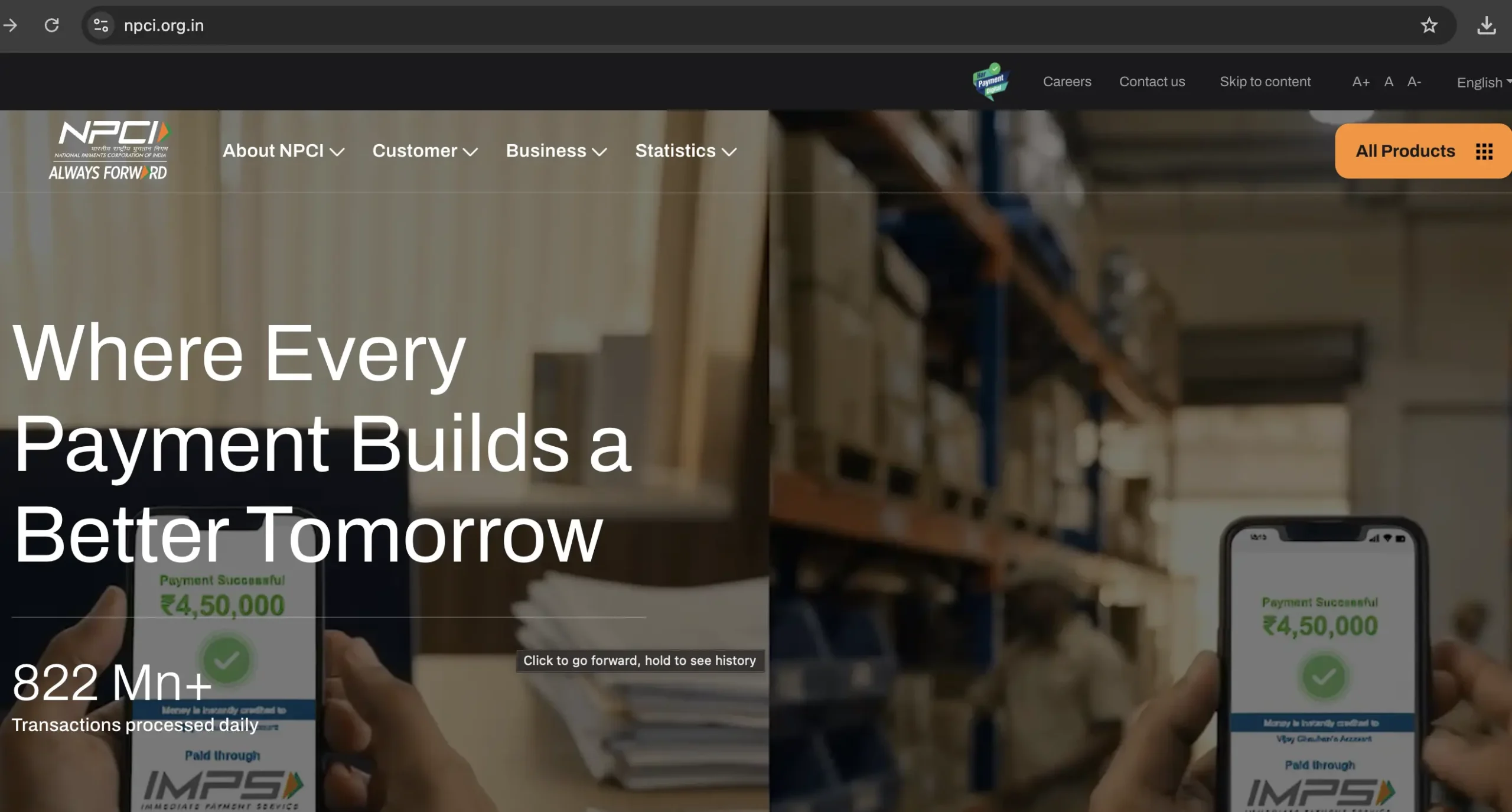 NPCI Official Site View